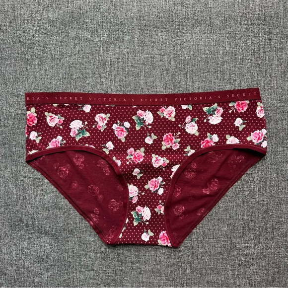 NWT 2 Victoria’s Secret Stretch Cotton Hiphugger Panty Lipstick Red Floral M - Picture 9 of 12